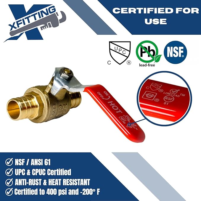XFITTING 100 Pieces 3/4" Pex Ball Valve Hot/Red, 24-2-3=100X