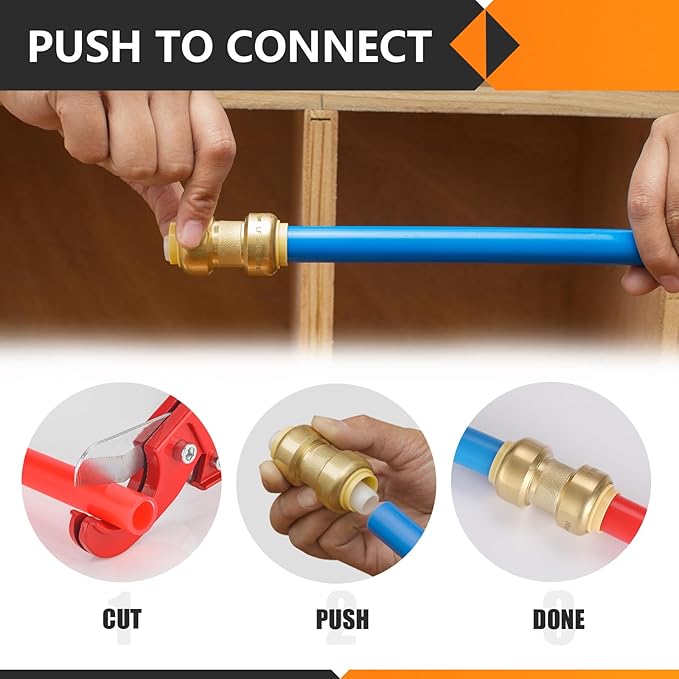 HeSun 50-Pack Pushfit Plug (End Cap), 1/2-Inch Push to Connect Plumbing Fittings with Disconnect Clip, Brass Push-fit Fittings for PEX, Copper, CPVC, PE-RT Pipes