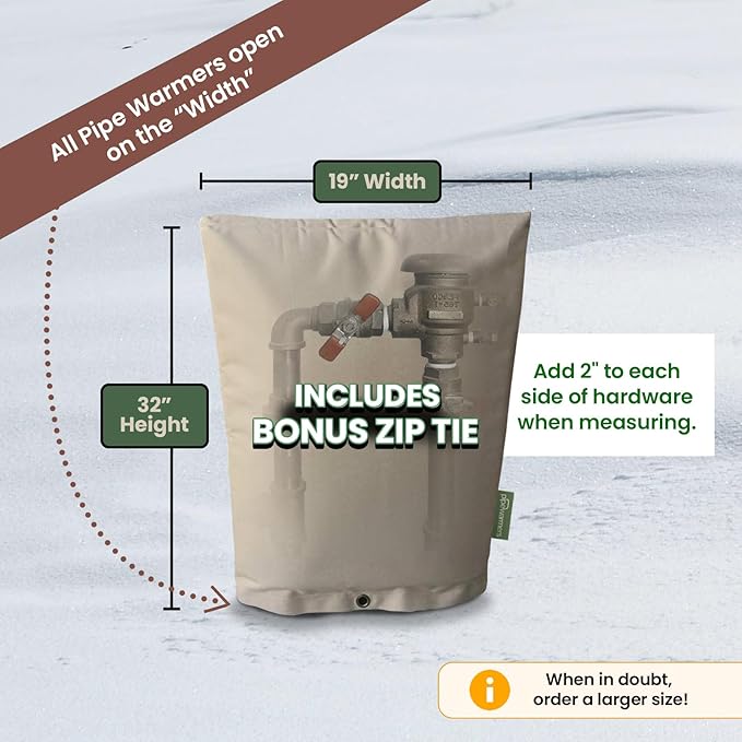 The Original Winter Pipe Insulation Cover (0˚F) - Extra-Thick EVA+NBR (UV-Coated) Insulated Backflow Preventer Freeze Protection, Pump Cover, Sprinkler/Well/Valve Head Cover - (19" W X 32" H)