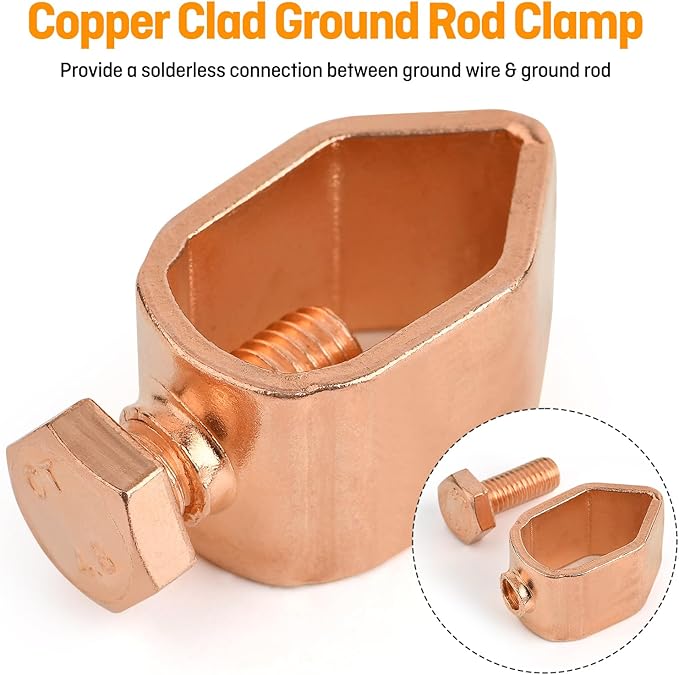 3PCS Ground Rod Clamp, Great for 1/2”- 5/8” Grounding Rods (3, Copper Clad Clamp (1/2''-5/8''))
