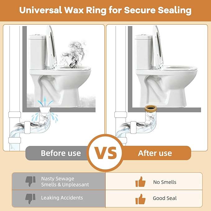 Hibbent 2 Pack Extra Thick Toilet Wax Ring Replacement Kit, Universal Toilet Seal Ring with Brass Bolts and Toilet Bolt Covers, PE Toilet Flange Fits 3 Inch and 4 Inch Drain Pipes