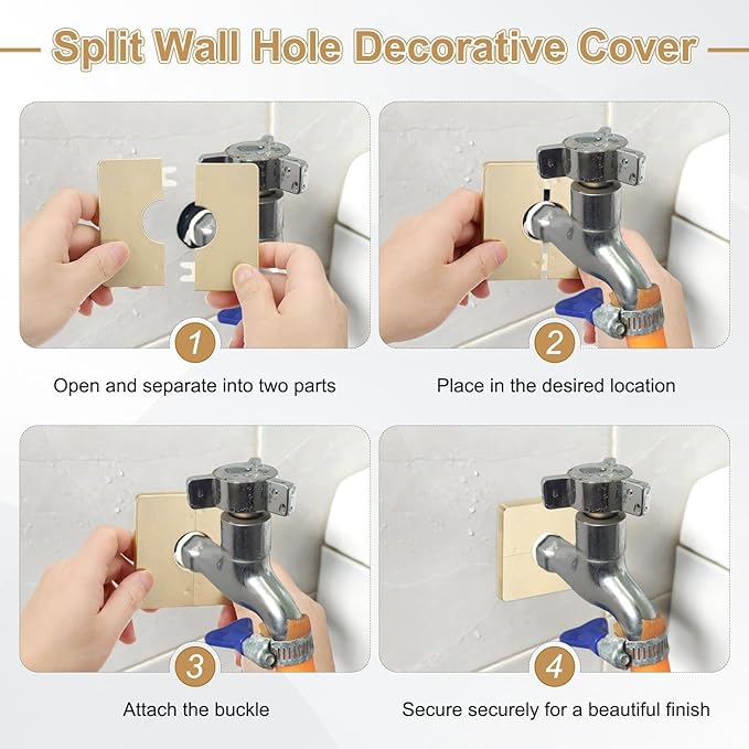 PATIKIL Wall Split Flange 86mm / 3.4" OD, 4 Pcs Square Escutcheon Plate Cover PPR Plumbing Cover Plates with Self-Adhesive Tape for 12mm / 0.5" Dia Water Pipe Faucet, Gold