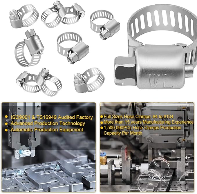 Winlong 1/2'' Stainless Steel Hose Clamps - 24PK Size 4 Small Worm Gear Drive Hose Clamps Clamping Range 1/4 Inch to 5/8 Inch (6mm-16mm) for Automotive Plumbing, 1/4'' Clamps, 1/2'' Clamps