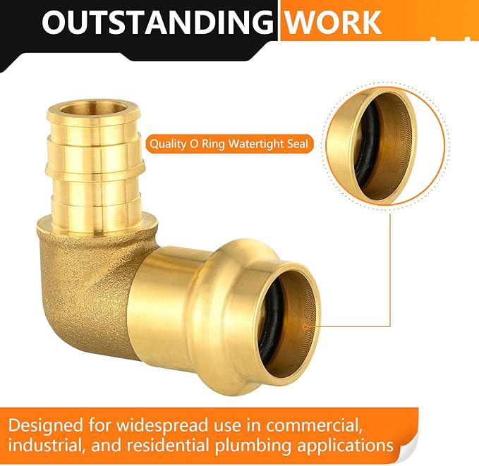 50-Pack HeSun Copper Press Fitting Elbow, 1/2" PRESS X 1/2" PEX-A F1960 Expansion Elbow, LF Brass