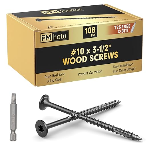 #10 x 3-1/2” Deck Screws, 108Pcs Star Drive Wood Screws, Rust Resistant Timber Screws for Timber/Log/Landscaping Wood, T25 Star Bit Included, Black