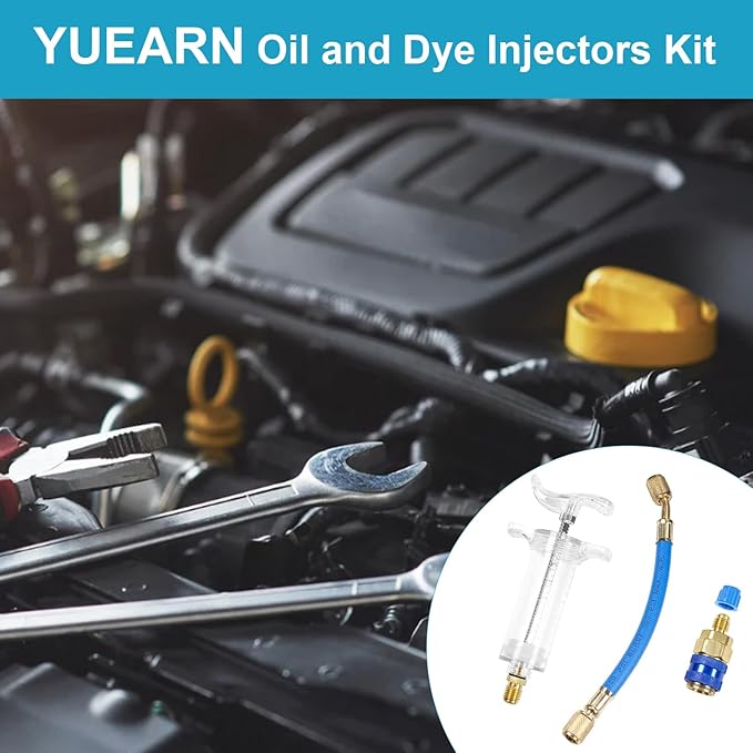 Oil and Dye Injectors Kit Hand Push Compressor Ac Oil Injector Kit with Quick Coupler 1/4 SAE Connector Car ac Leak Detector Kit