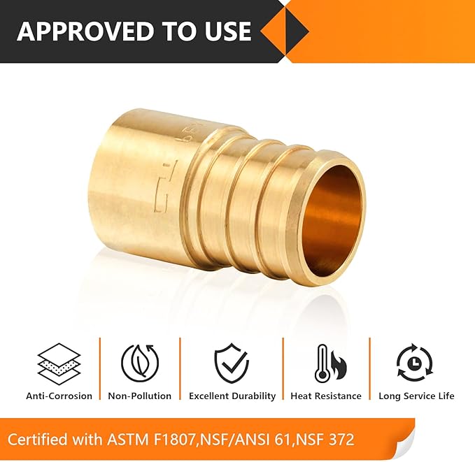 20-Pack HeSun PEX Fittings, 3/4" PEX x 1/2" Female Sweat Adapter (Over Copper Tube), Brass Crimp Fitting for ASTM F1807(PEX1807133-20)