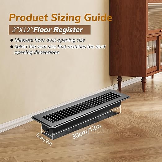 2PCS Heavy Duty Metal Floor Vents Registers 2x12 Inch with Rust-Proof Finish for Home Heater Floor Vent Grilles and Vents