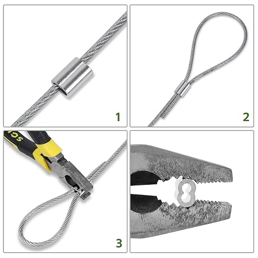 3/16" (50 PCS) Aluminum Wire Rope Sleeves, Crimping Loop Sleeve for 5mm Diameter Cable and Wire Rope, Double Barrel Crimp Sleeves Cable Ferrule for DIY, Fishing, Home & Crafts