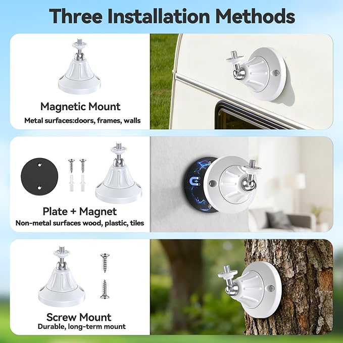 Magnetic Wall Mount for Security Cameras, Universal 1/4″ Screw, Adjustable Angle, Strong Magnet, No-Drill, Indoor/Outdoor, Tabletop & Wall Cameras, Compatible with Ring, Arlo, Wyze (White, 2 Pack)