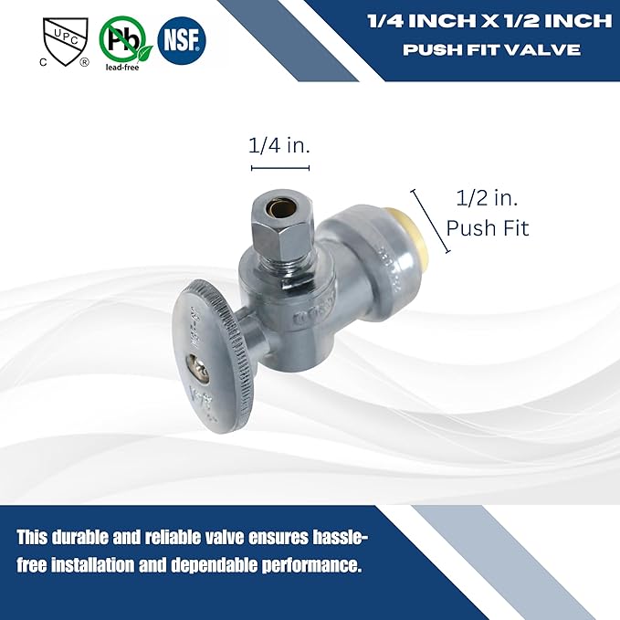 XFITTING OD Compression 1/4 Inch x 1/2 Inch Push Fit Valve, Push Fit Angle Valve, 30-1-7=5XX, 5 Pieces