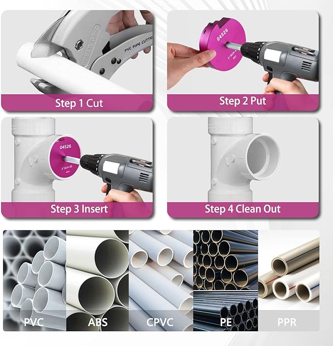 PVC Pipe Reamer Kit 1 PCS 2"(PPR200) for SCH 40 CPVC & ABS Plastic Fittings – Fits 1/2" Drills with 3/8" Hex Shaft – Ideal for Exhaust, Drain & Water Pipe Cleaning, Durable & Heavyduty
