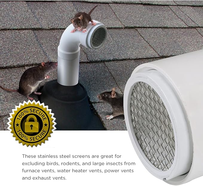 PVC Termination Cap Mesh Screen Vent Cover, Furnace & Roof Stainless Steel Wire Round Exhaust Pipe Cover End 3" Inner & 3.5" Outer Diameter