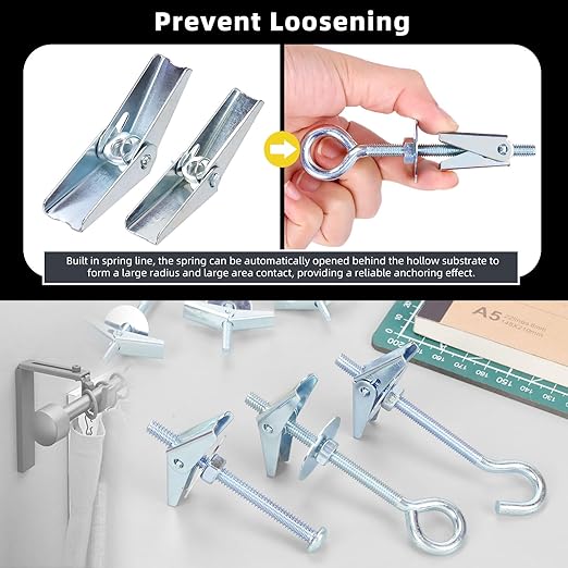 30Pcs 3 Types Toggle Bolts Assortment Kit, M4 M6 Toggle Bolt Eye Bolt Butterfly Anchors and 1/4", 1/8" Butterfly Toggle Anchors, Drywall Anchors with Wing Nut for Hanging Lamps Heavy Items