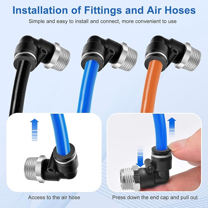 10 Pcs Push to Connect Fittings 5/16 Inch Tube OD x 3/8 Inch NPT Thread Pneumatic Male Elbow Quick Connect Air line fittings