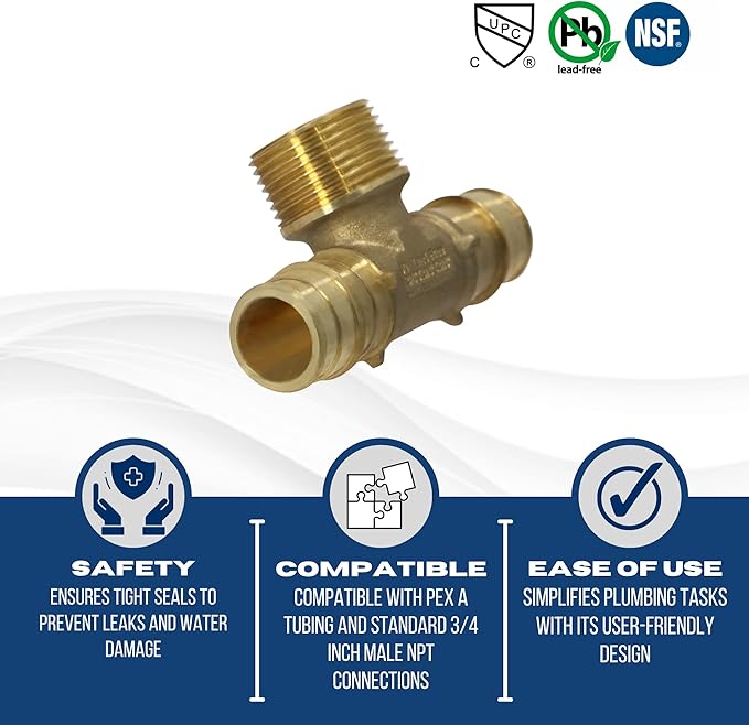 XFITTING Pex A 3/4 Inch x Pex A 3/4 Inch x 3/4 Inch Male NPT Tee, Pex A Male NPT Tee, 29-6-2=10XX, 10 Pieces
