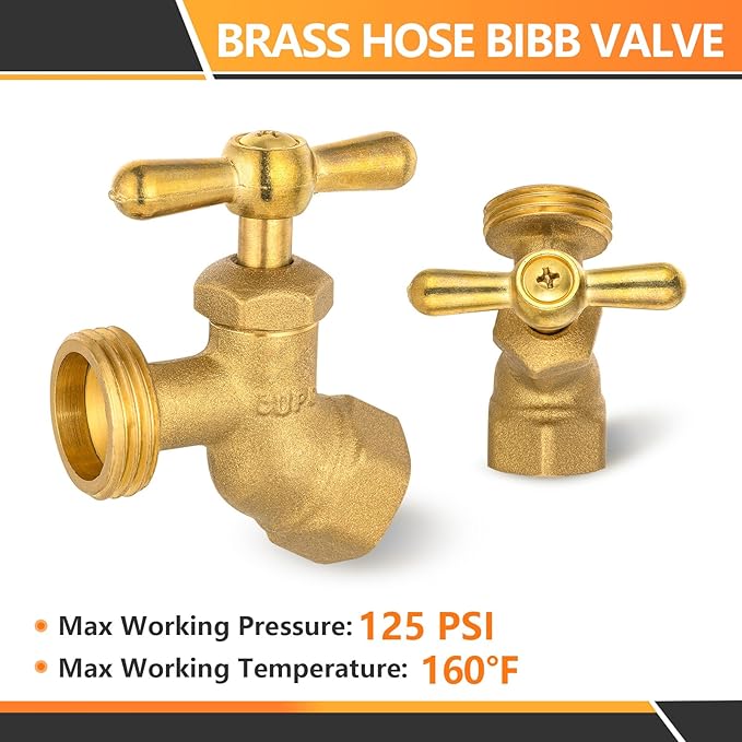 HeSun 20-Pack Brass No-Kink Hose Bibb Valve, 1/2" FIP Inlet x 3/4" MHT Outlet, Garden Hose Faucet/Valve(BIBCOCK008-20)