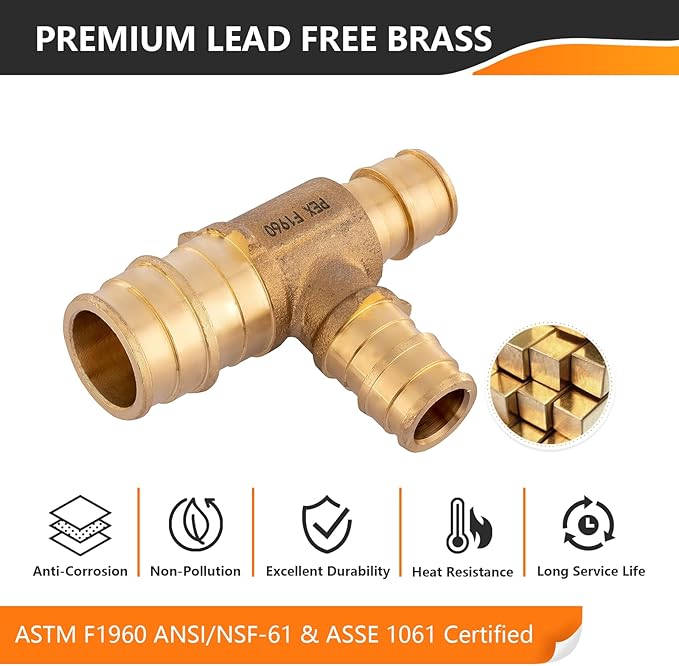 10-Pack HeSun PEX-A Fitting, 3/4"x1/2"x1/2" Expansion Tee, PEX Expansion Fitting Tee, ASTM F1960(PEX1960047-10)