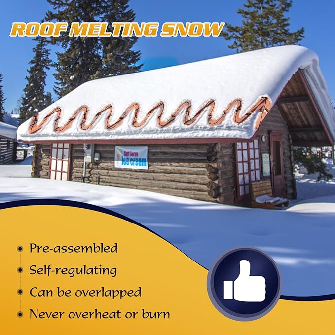 110FT Heat Tape for Water Pipes, -40°F Deicing Cable,Pipe Heat Cables for Roof,Gutter，Farm，Freeze Protetion Heating Wires, Heated Water Hose,Plumbing Fixtures,120V 5W/FT (110FT)