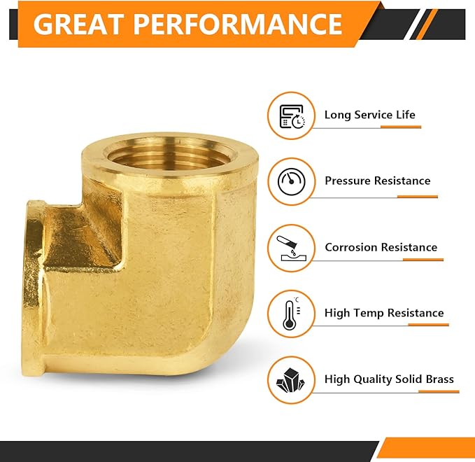 5-PCs HeSun Brass Pipe Fitting, 3/4" x 3/4" NPT Female 90-Degree Barstock Street Elbow