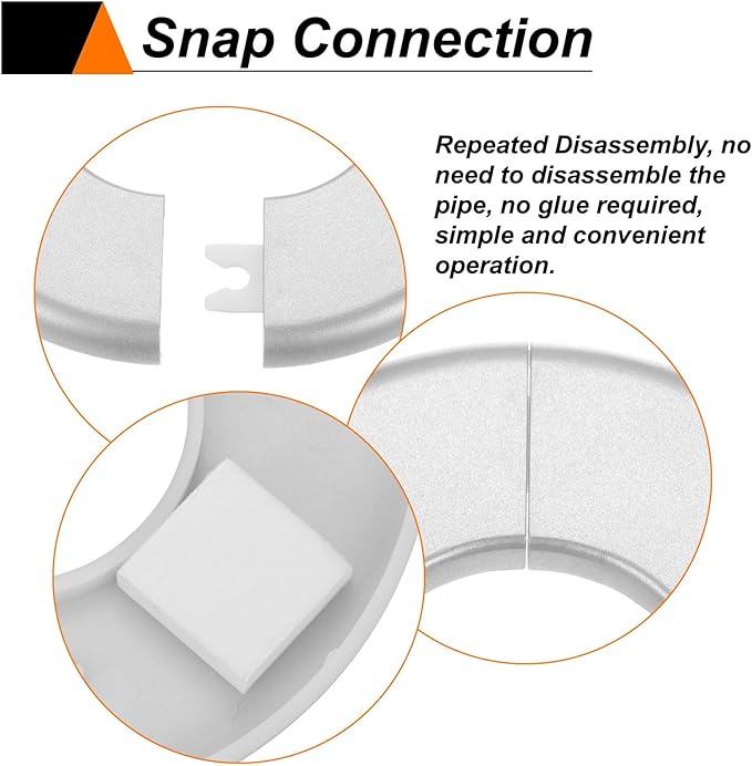 HARFINGTON 4pcs Wall Split Flange 51mm/2" Self-Adhesive Plumbing Cover Plates ABS Plastic Round Escutcheon Plate Buckle Design for Water Pipe Bathroom Kitchen Decoration, Silver Tone