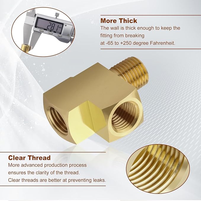 2pcs 1/4" Brass Tee Fittings 1/4" NPT Female Pipe to 1/4" NPT Male to 1/4" NPT Female Brass Barstock Street Tee Pipe Fittings 3 Way for Joining Pipe