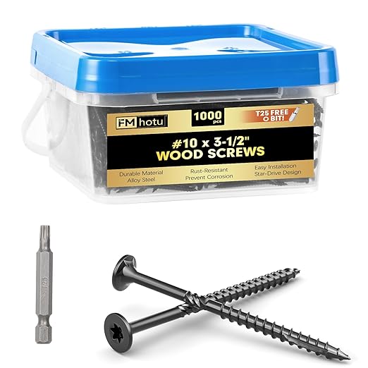#10 x 3-1/2” Deck Screws, 1000Pcs Star Drive Wood Screws, Rust Resistant Timber Screws for Timber/Log/Landscaping Wood, T25 Star Bit Included, Black