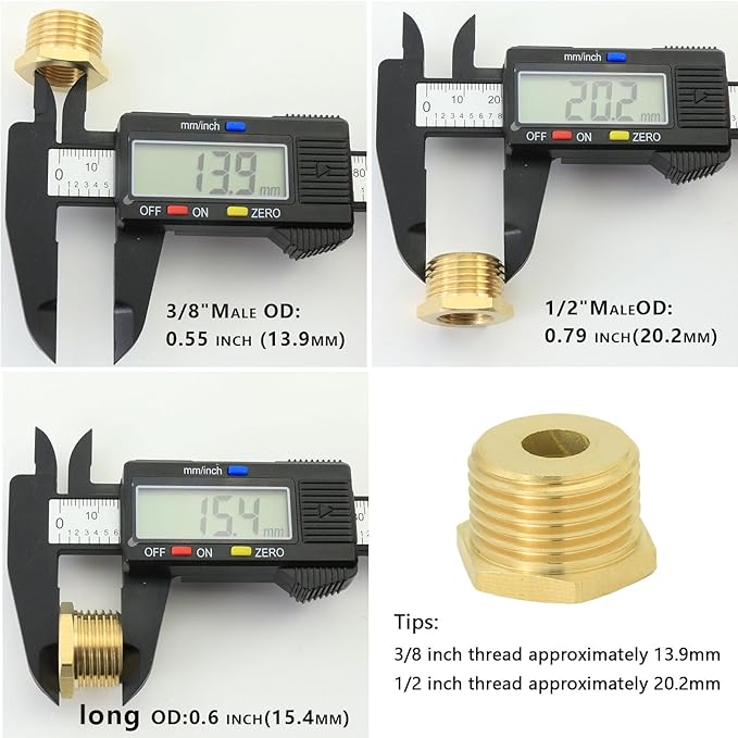 1/2 to 3/8 inch reducer faucet adapter - compressed brass pipe fittings, 3/8 "to 1/2" water supply pipe adapter for RV kitchen water supply pipes, compatible with 3 types of water pipe fittings each