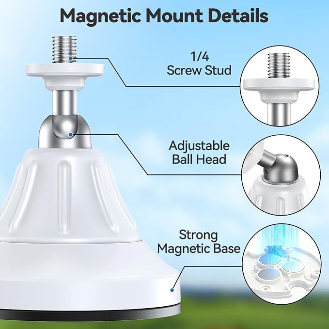 Magnetic Wall Mount for Security Cameras, Universal 1/4″ Screw, Adjustable Angle, Strong Magnet, No-Drill, Indoor/Outdoor, Tabletop & Wall Cameras, Compatible with Ring, Arlo, Wyze (White, 1 Pack)