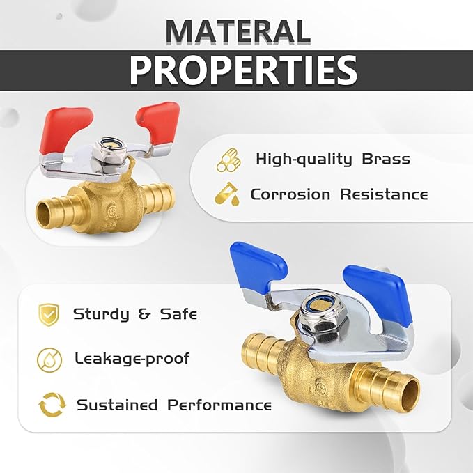 10PCS Foskan 1/2" PEX Crimp Ball Valve, Brass Full Port Shut-off Valve with Blue/Red Butterfly Handle for Portable Water Poject