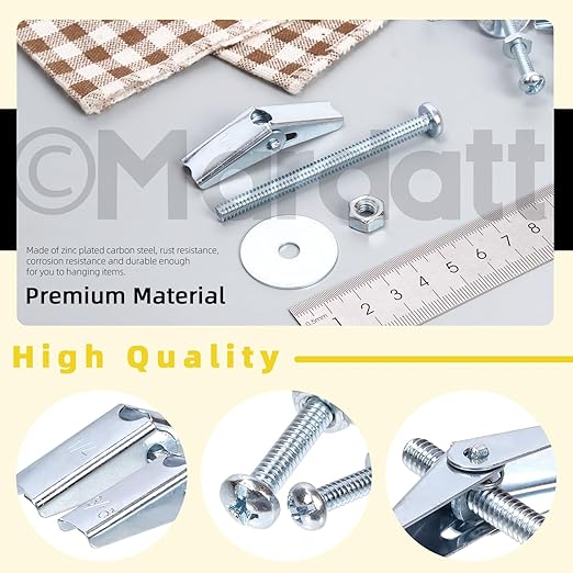 48 Sets 3 Sizes Toggle Bolts and Wing Nut Assortment Kit, 1/8" 3/16" 1/4" Metal Toggle Bolts Round Head Toggle Wing Nut Bolt Set Butterfly Toggle Anchors for Hanging Heavy Items on Drywall