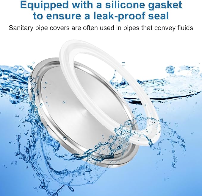 uxcell Stainless Steel Sanitary Fitting Clamp End Cap 2-1/2" (64mm) Solid Tube End Cap with Silicone Gasket for Food Beverage Cosmetics Factory Pipes