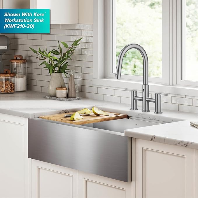 KRAUS Oletto Touchless Sensor Bridge Kitchen Faucet with Pull-Down Sprayhead in Matte Black, KSF-3122MB