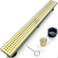 28 Inch Linear Shower Drain Bathroom Kitchen Golden Floor Drain Removable Capsule Pattern Cover Accessories Shower Drain 304 Stainless Steel Drain with Hair Strainer Adjustable Leveling Feet