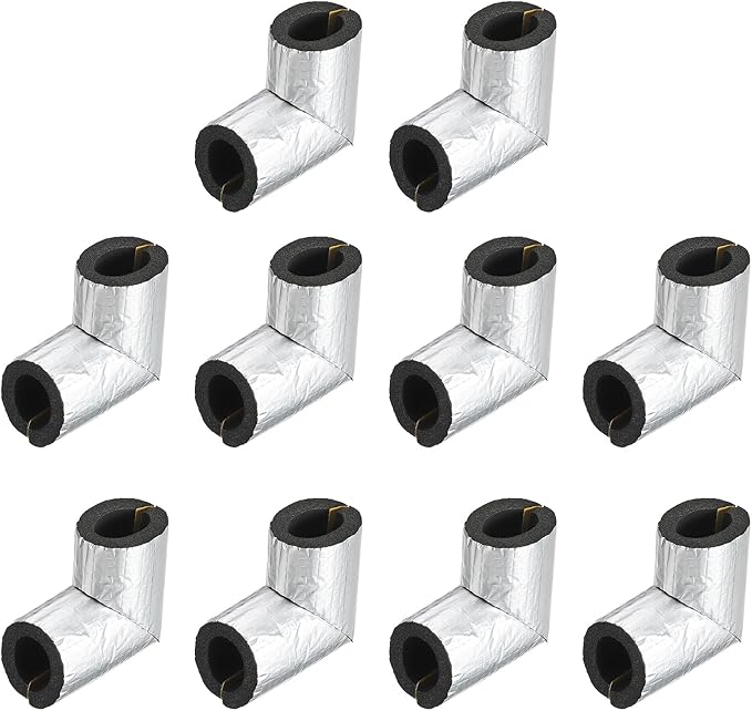 PATIKIL 1" Elbow Insulation Tubing, 10Pcs Self Adhesive Water Pipe Insulation Tube Foam Tubes Sleeve Cover Wrapping with Aluminum Foil for Heat Preservation Freeze Protection, Black