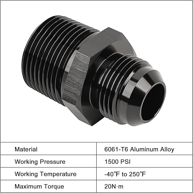 EVIL ENERGY 12AN Male Flare to 1 NPT Fitting Adapter Straight Aluminum Black
