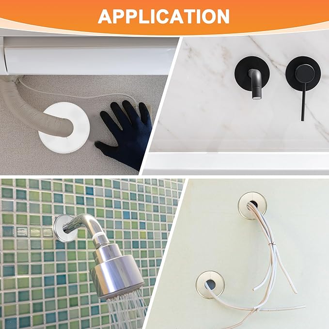 3-Pack Wall Split Flange, ABS Round Self-Adhesive Escutcheon Plate Cover Buckle for 40mm/1.57 in Dia Pipe Accessories/Floor/Ceiling, Plumbing Cover Plates [Black,6.5mm/0.26in H]
