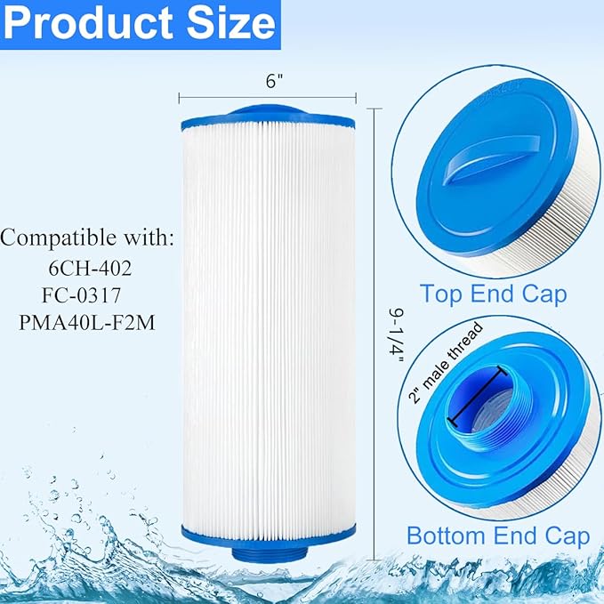 HANXER® PMA40L-F2M Spa Filter Cartridge Replaces for Unicel 6CH-402, PMA40L, Filbur FC-0317, Master Spas Twilight X268365, X268543, X268511, X268514, 60407, 40 sq.ft Hot Tub Filter, 1 Pack