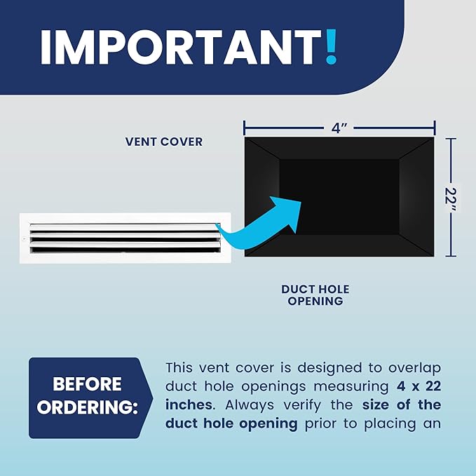 4x22 Inch (Duct Opening) Aluminum 1-Way Air Flow Vent – HVAC Vent Cover for Wall or Ceiling – Quiet HVAC Wall Register with Multi-Shutter Damper – Adjustable Curved Blade - Plastic Seal for Tight Fit
