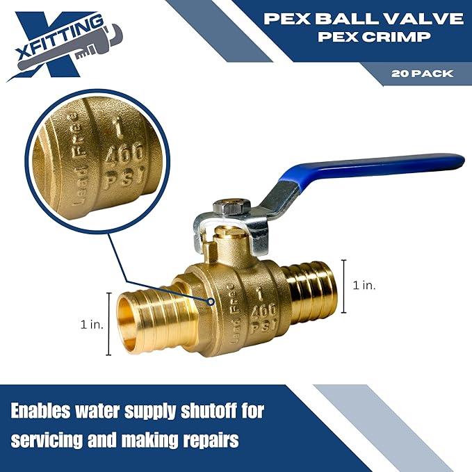 XFITTING 10 Pieces 1" Pex Ball Valve Blue/Cold, 24-2-6=10X (10- Packs)