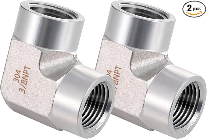 Stainless Steel Pipe Fitting 90 Degree Barstock Street Elbow 3/8" NPT Female x 3/8" NPT Female 2 Pack