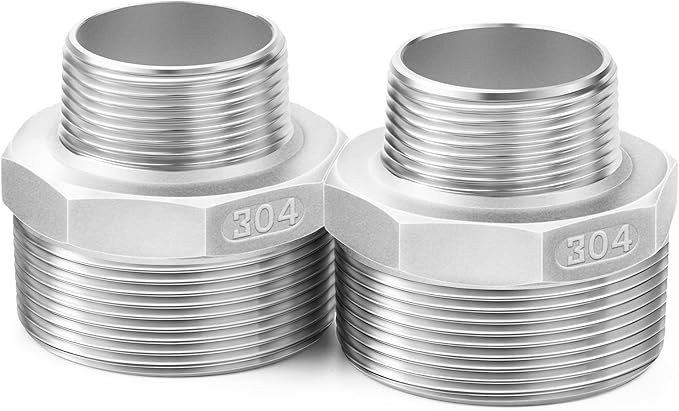 ChillWaves 304 Stainless Steel Pipe Fitting, Reducer Hex Nipple 1-1/2" NPT Male x 3/4" NPT Male Thread Adapter(2-PACK)