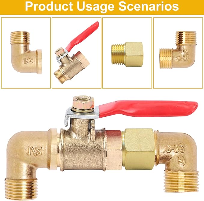 2pcs Brass Pipe Fitting 90 Degree Elbow 1/2" NPT Male to 1/2" NPT Female Pipe Fittings