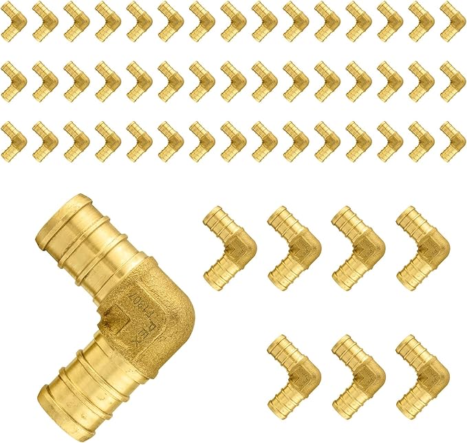 50-Pack PEX Fittings Niikappu 3/4"x3/4" Pex Elbow, Brass Crimp Pipe Fittings for PEX Pipes, ASTM F1807