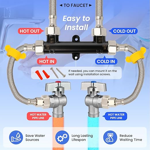 Upgraded WP596816 Hot Water Recirculating Pump Sensor Valve Kit,New Copper Finish,Compatible with 500800/500805 & comfort Systems,Includes 2x12" Lines, 2x1/2"x3/8" Fittings