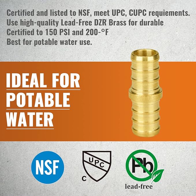 SUNGATOR 6-Pack 1/2" Pex Coupling, No Lead Brass, 1/2 Inch Pex Fittings, NSF, UPC Certified
