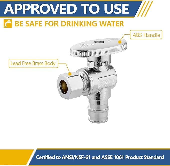 Angle Stop Valve,1/2 Inch Pex Expansion X 3/8 Inch OD Compression Angle Shut-off Valve with 1/4 Turn on/off (Pack of 2,ASTM F1960)(VALVE094)