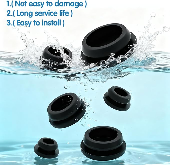 62Pcs Rubber Plug, Various Sizes of Round Hole Silicone Tool, Rubber Plugs for Round Holes, Silicone Hole Plugs Suitable for Car Wiring Furniture Black