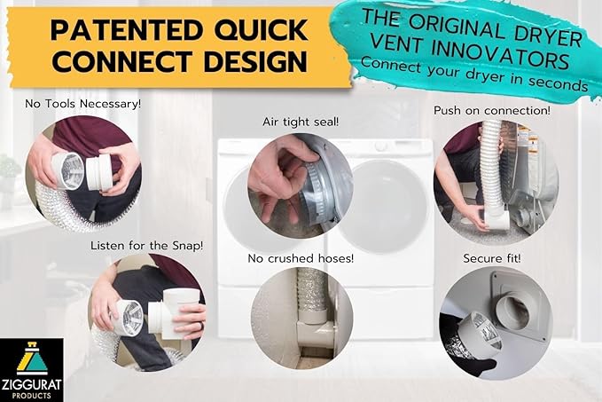 DIY Dryer Vent Connector Kit - Space Saving, Toolless Design with Airtight Seal - STV-90 by Ziggurat Products