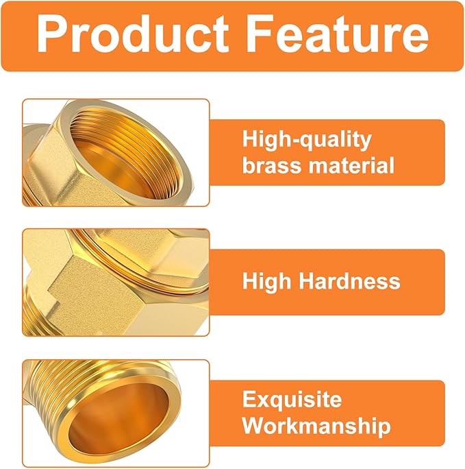 GASHER 1PC Brass Union，1/2" NPT Male x 1/2" NPT Female Pipe Fitting